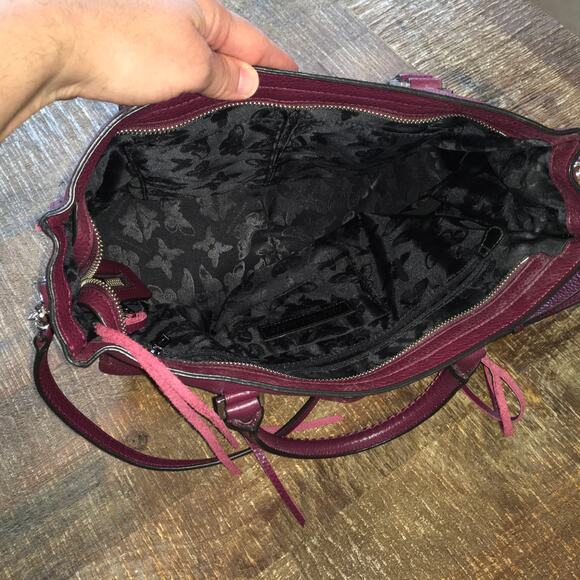 Rebecca Minkoff Fringe Regan Satchel Tote Port Red Leather Purse Handbag Maroon - Picture 10 of 14